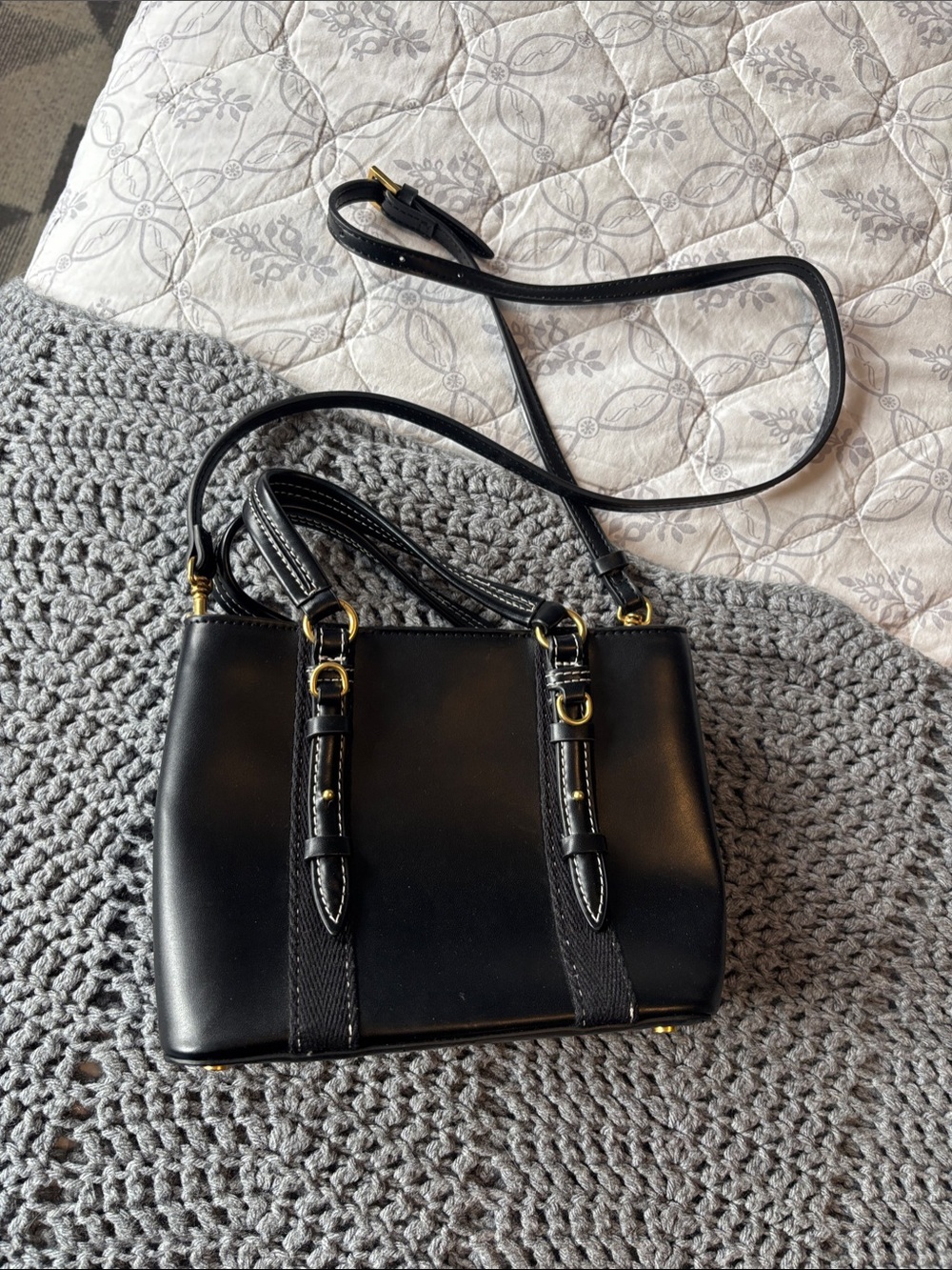 Classic Black Leather Crossbody Tote - Women Bags